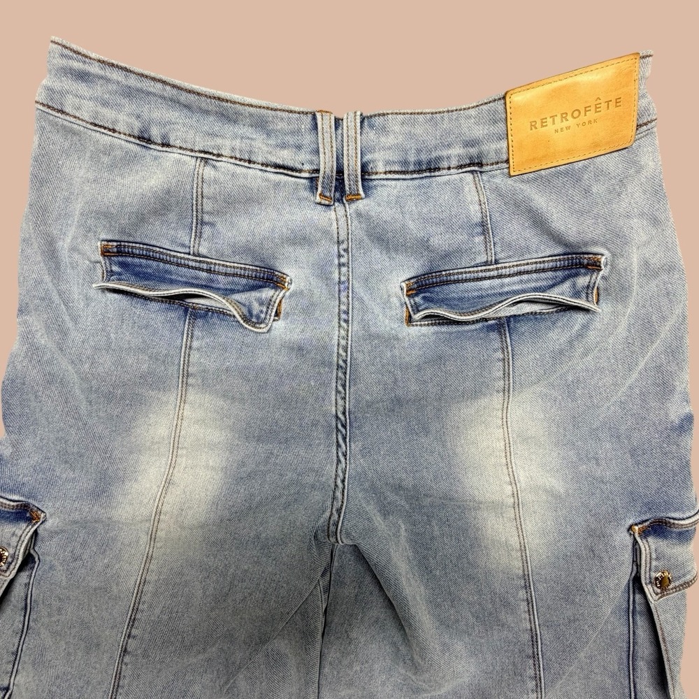Retrofete New York Women's Cargo Light WashDenim Shorts Utility Designer Size 27 - Picture 5 of 10